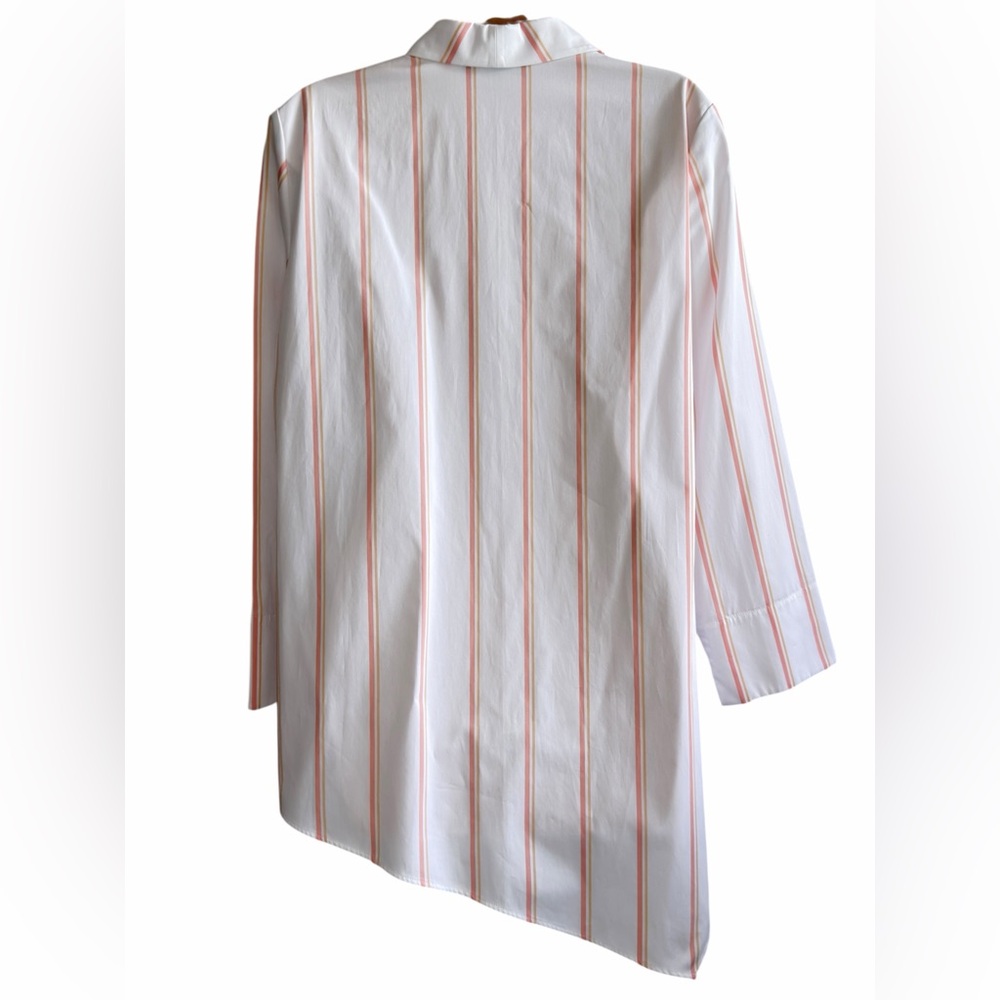 Lafayette 148 White Peach Striped Button Up Shirt Asymmetrical Hem Size M - Picture 4 of 16